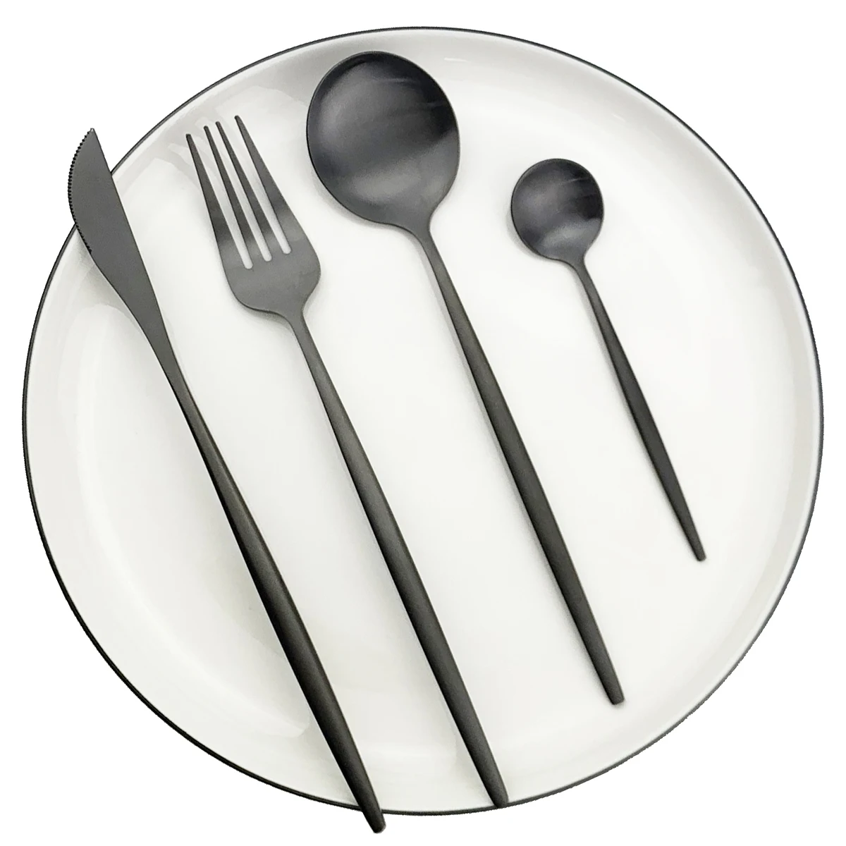 

40Pcs Black Matte Cutlery Set 304 Stainless Steel Dinnerware Set Knife Fork Spoon Flatware Western Kitchen Silverware Tableware