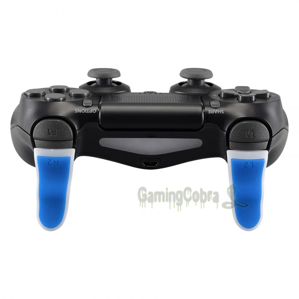 EXtremeRate PS4 프로 슬림 컨트롤러용 확장 트리거 버튼 익스텐더, 블루 화이트, 미끄럼 방지 L2 R2, 1 쌍