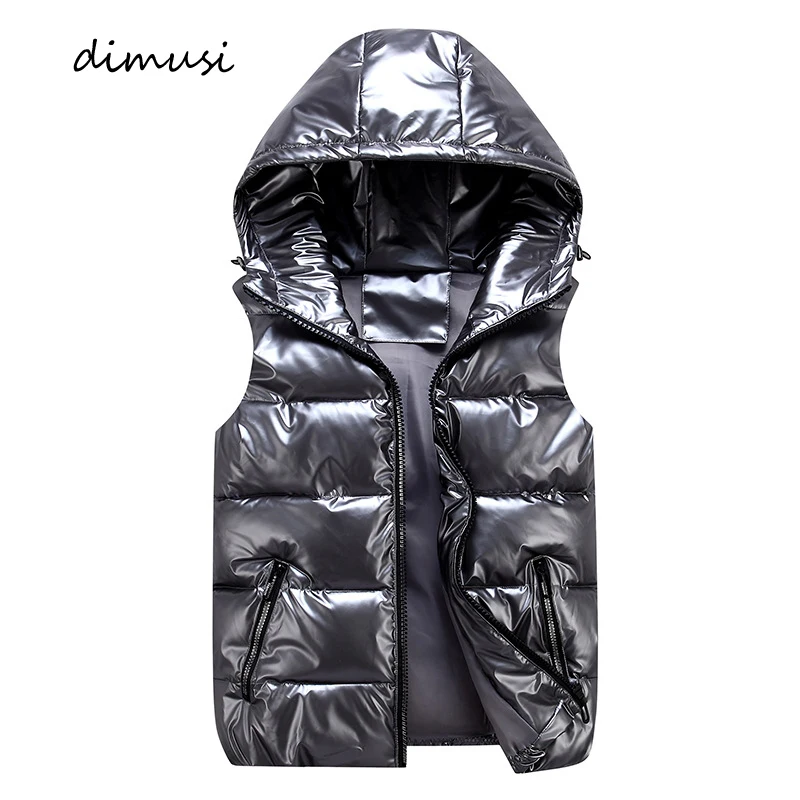 

DIMUSI Men's Vest Winter Fashion Silver Male Cotton-Padded Hooded Coats Sleeveless Jackets Casual Thick Waistcoats Mens Clothing