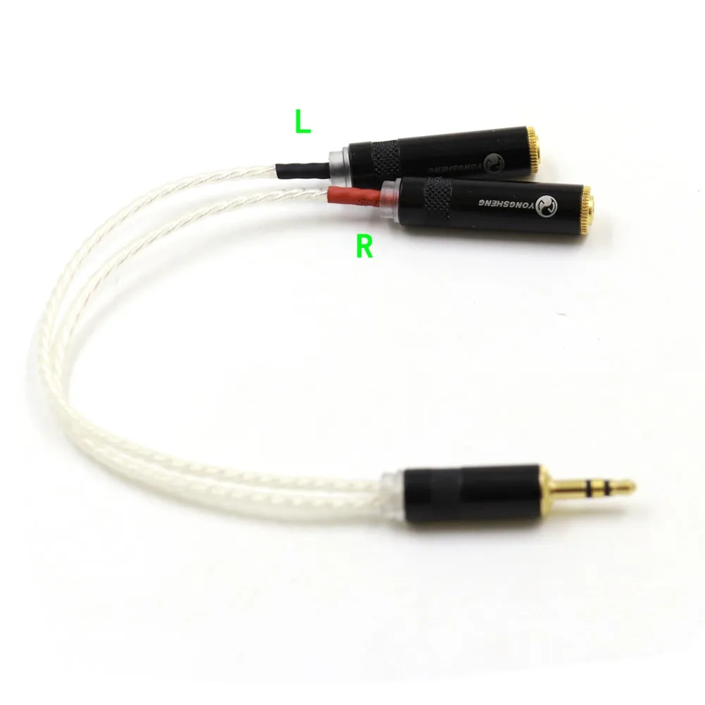 TOP-HiFi 10cm 3.5mm Stereo maschio a doppio 2x3.5mm cavo femmina singolo cristallo argento 3 linee In cavo Aux per auto amplificatore per cuffie