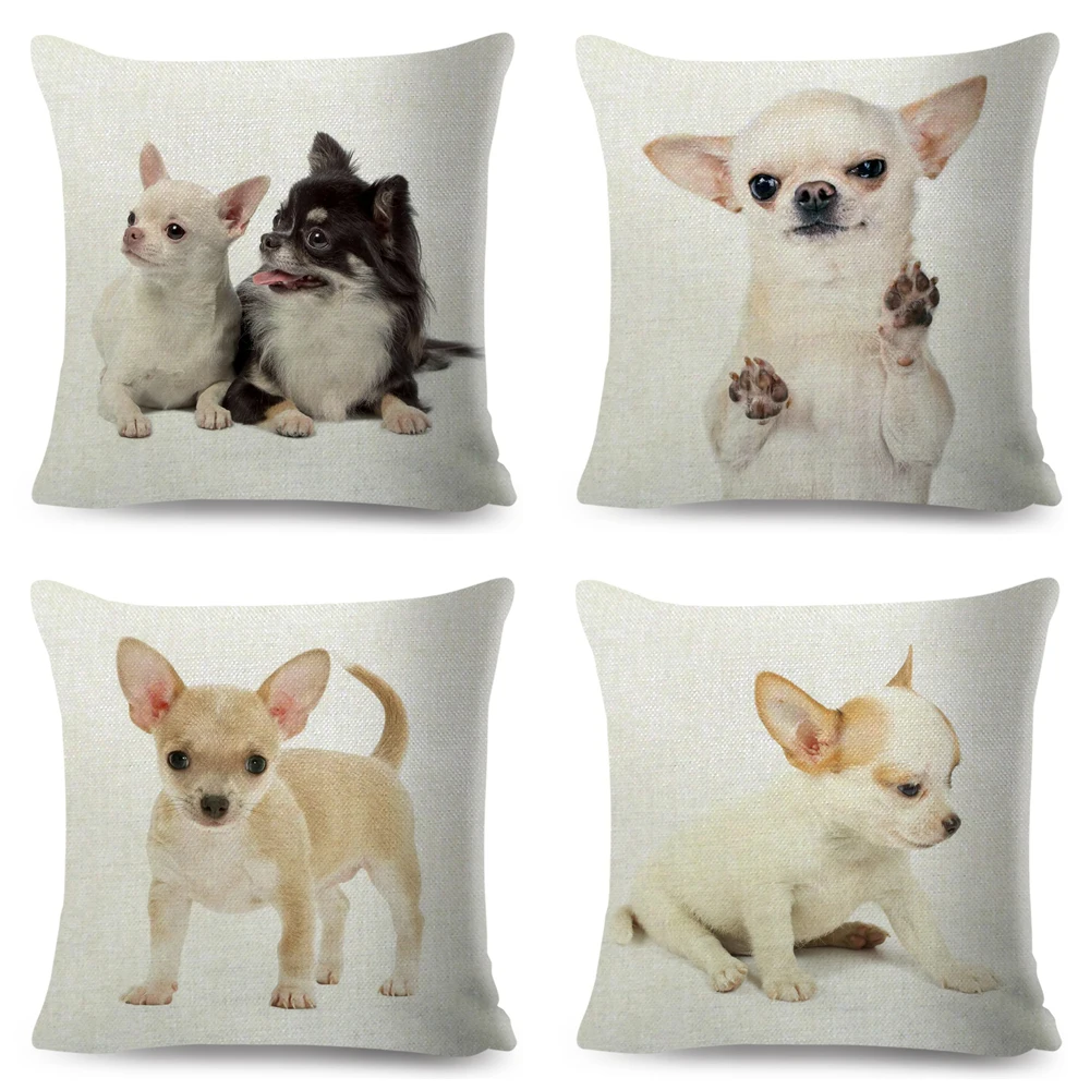 Cute Little Dog Chihuahua Cushion Cover Decor Lovely Pet Animal Pillowcase Polyester Throw Pillow Case for Sofa Home Car 45x45cm