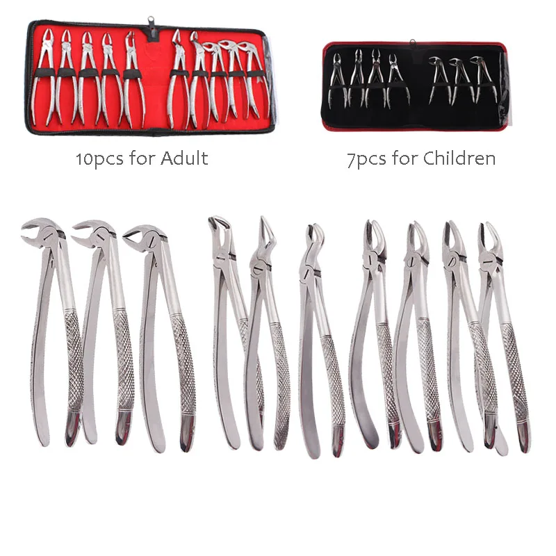 7/10pcs Stainless Steel Dental Extraction Forceps Pliers kit Dental Surgical Tooth Extraction Forcep Kit for Adult Children