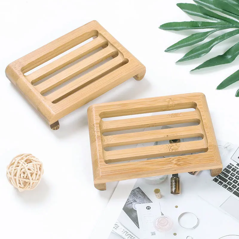 Natural Bamboo Soap Dishes Tray Holder Storage Wood Soap Rack Plate Portable Bathroom Wooden Soap Dish Box Soap Container Case