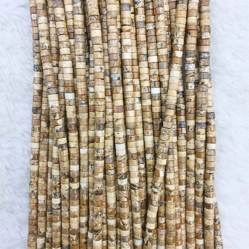 2*4MM Yellow Heishi Picture Jasper Disc Gemstone Small Natural Stone Rondelle Seed Spacer Beads for Jewelry Bracelet Diy