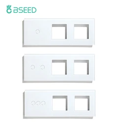 BSEED Crystal Light Switch Panel With Double Wall Socket Frames 228mm Metal Base Included Gass Frame EU Standard