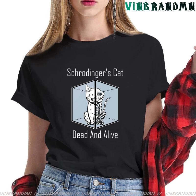 Novelty Schrodinger's Cat T-Shirt Women's Dead And Alive T Shirt The Big Bang Theory Tops Science Physical Geek Nerd Novelty Tee