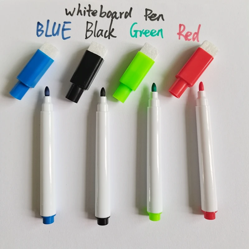 Fine Tip Dry Erase Black Markers with Magnetic Cap and Eraser, Perfect for Dry Erase Boards and Whiteboards, Pack of 4