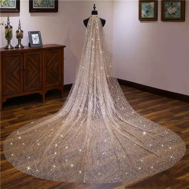 

Blingbling Glitters Bridal Veils Luxury Cathedral Wedding Veil Bride 3.5 Meters Long Veil With Comb Peigne Mariage