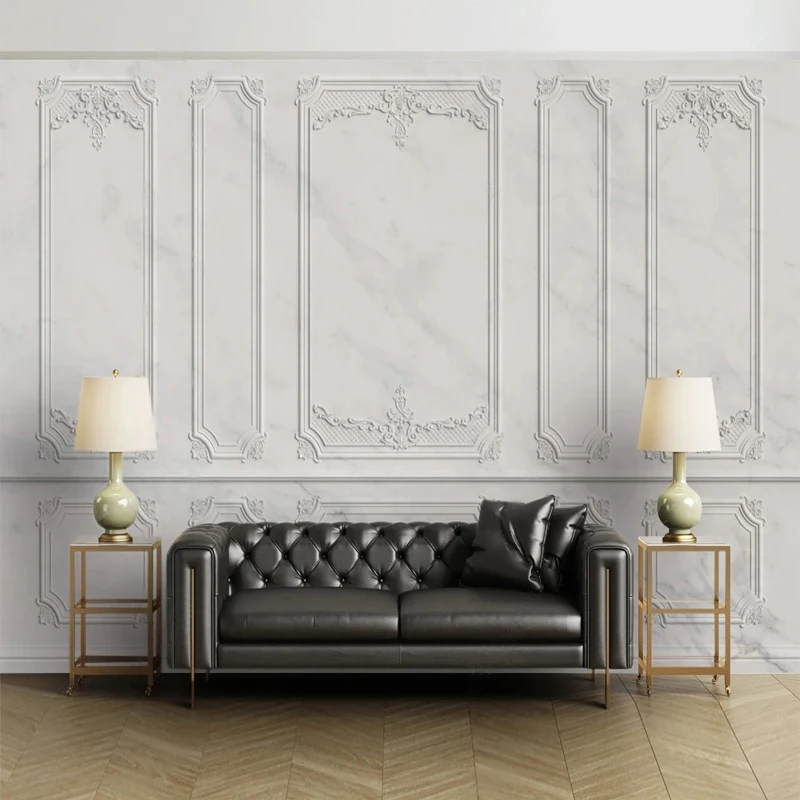 Custom Photo Modern European Grey White Marble 3D Carving Pattern Wallpaper Bedroom Living Room Sofa TV Background Wall Covering