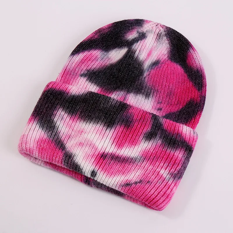 Unisex Cool Winter Men Women Gradient Tie Dye Hat Skullies Beanies Acrylic Stretch Knit Sport Windproof Warm Short Melon Cap R80