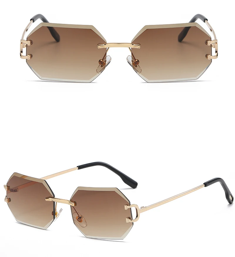Kachawoo achteckige Sonnenbrille, randlos, Metall, für Herren, modische Sonnenbrille, für Damen, rechteckig, rahmenlos, blau, braun, rosa, europäischer Stil – Detail 11
