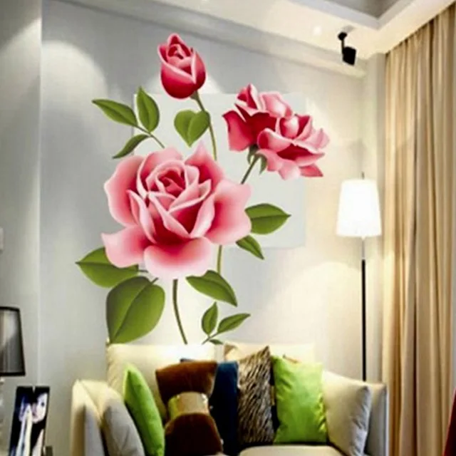 3d romantic rose flower blossom 50*70cm wall stickers home decor living room tv decoration pvc wall decals diy mural art