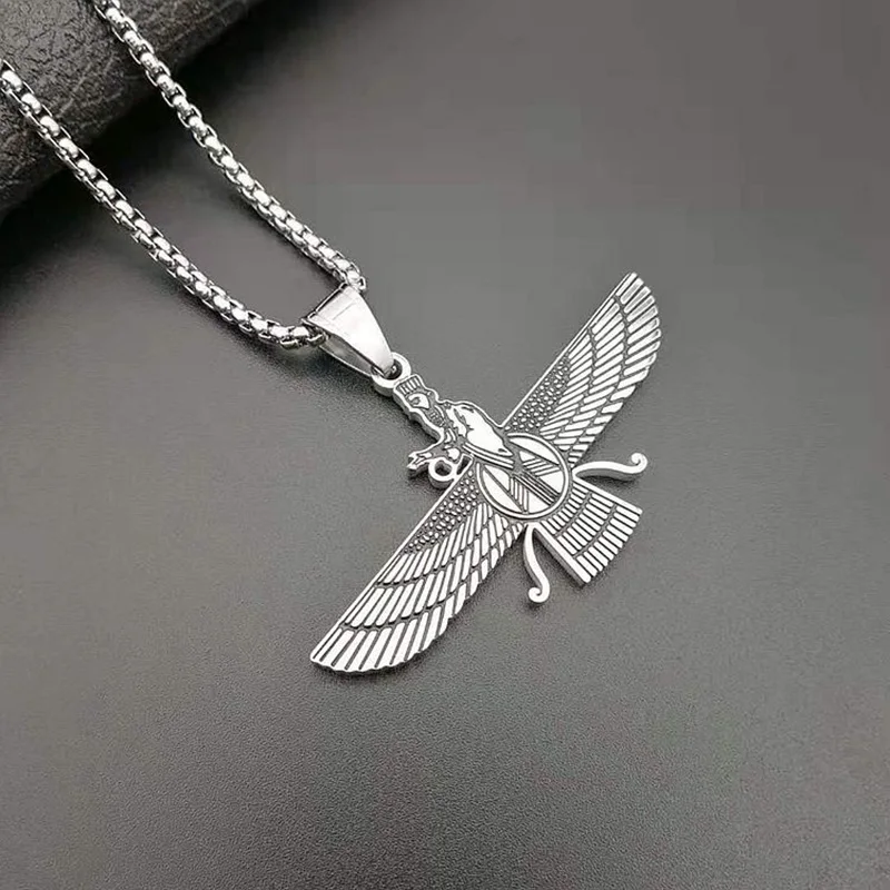 الهيب هوب روك الفولاذ المقاوم للصدأ إيران Faravahar Ahura مازدا قلادة قلادة للرجال الزراديوية مجوهرات الذهب والفضة اللون