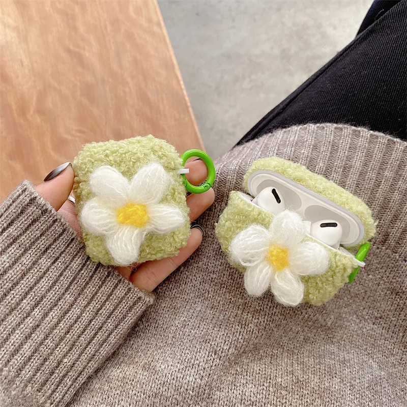 Cute Furry Daisy flowers Earphone Case for Apple AirPods 1 2 Pro Protection Cover Headset Box Cases for Air Pods 3 Plush Funda