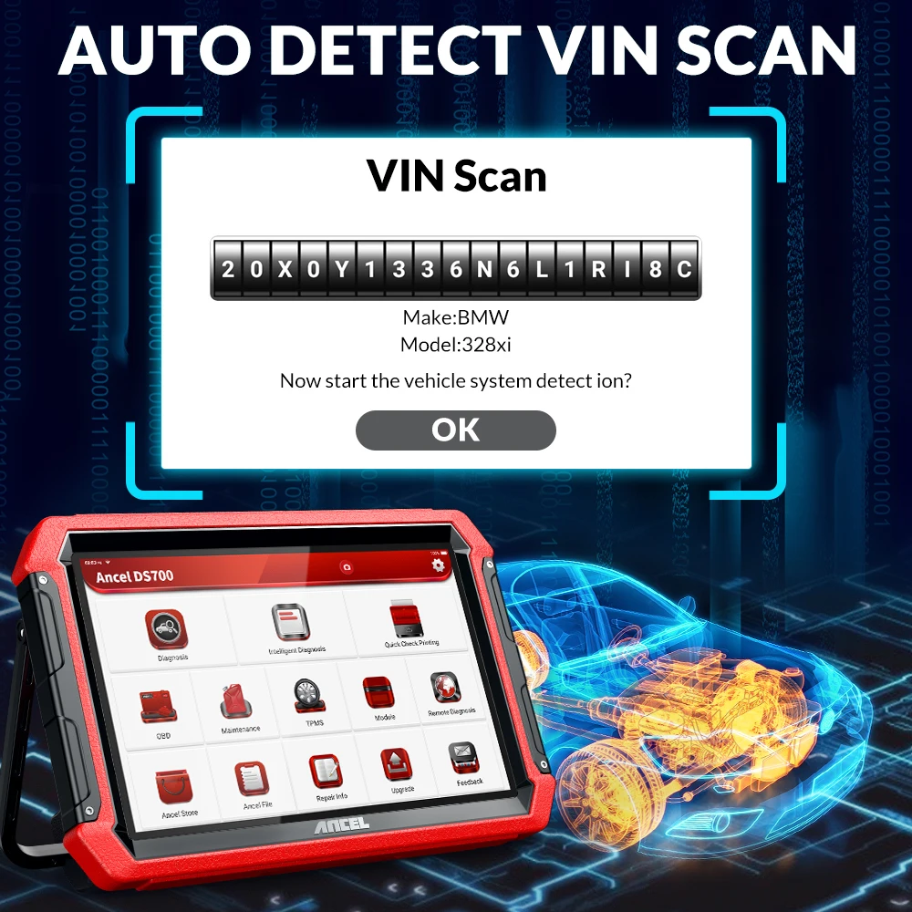 ANCEL DS700 OBD2 Automotive Scanner Diagnostic Tool All System ECU Coding ABS Injector IMMO TPMS DPF AF Reset Auto Scan Tools