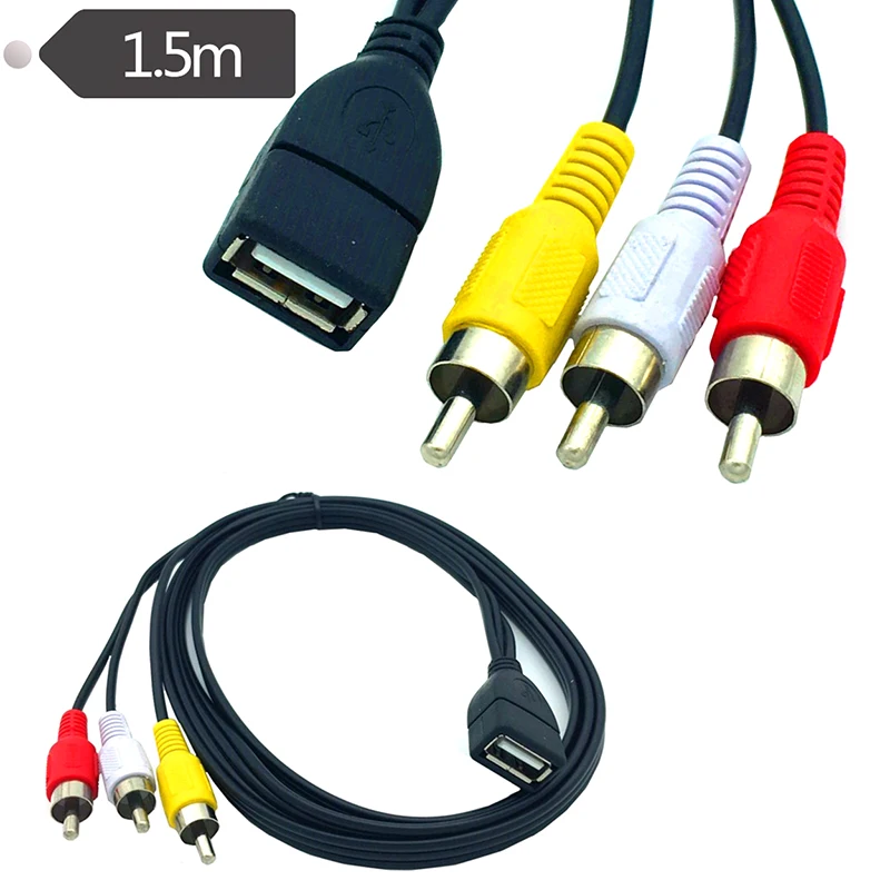 1pc USB Male Plug To 3 RCA Female0.25m 0.5m Audio Converter Video AV A/V Cable USB To RCA Cable For HDTV TV Television Wire Cord