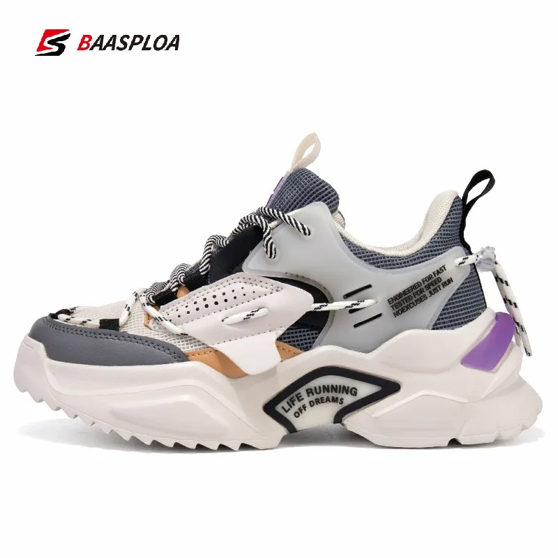 Baasploa 2023 New Women Thick Bottom Running Shoes Fashion Leather Comfortable Sneakers Outdoor Female Travel Walking Shoes