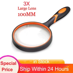 Magnifying Glass 3X Handheld Reading Magnifier 100MM Large Magnifying Lens with Non-Slip Soft Handle, Repair Lupa Hobby лупа