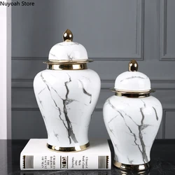 Chinese Style Light Luxury Imitation Marble Ceramic Storage Jar Vase Decoration Living Room Desktop Decoration Home Decoration
