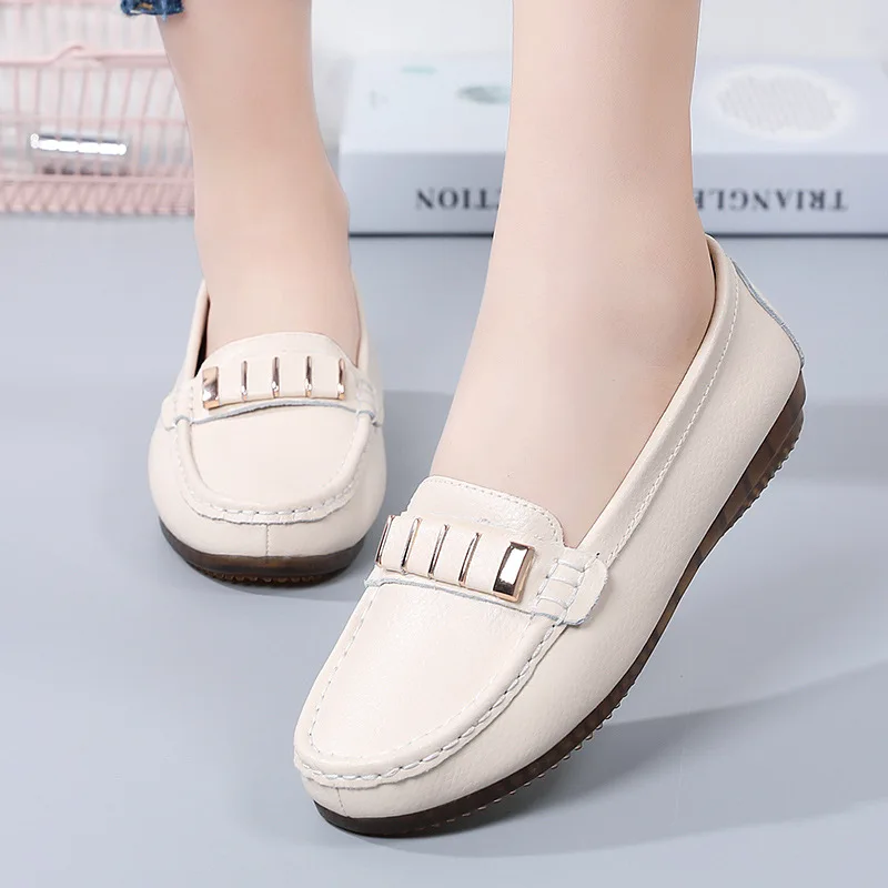 Women\'s shoes Peas shoes women spring new all-match single shoes Korean casual flat leather middle-aged mother shoes