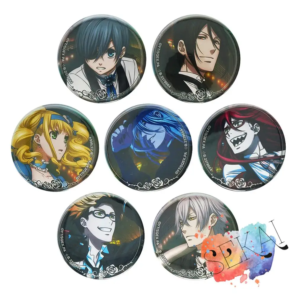 Ciel Sebastian Grell Undertaker Snake Butler Anime Metal Badge Brooch Pins