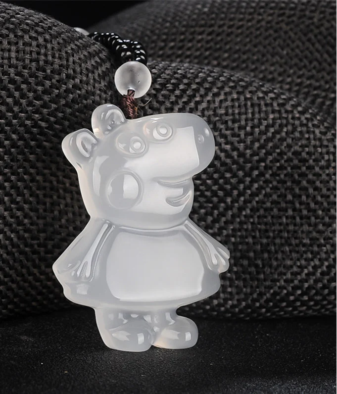 Real Natural Chalcedony Pig Page Jade Pendants Necklaces Accessories For Children Jewelry