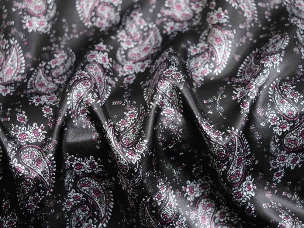 1 Meter x 1,48 Meter Retro-Paisley-Muster, weicher, seidiger Satinstoff, bedrucktes Charmeuse-Material für Futterschal – Detail 14