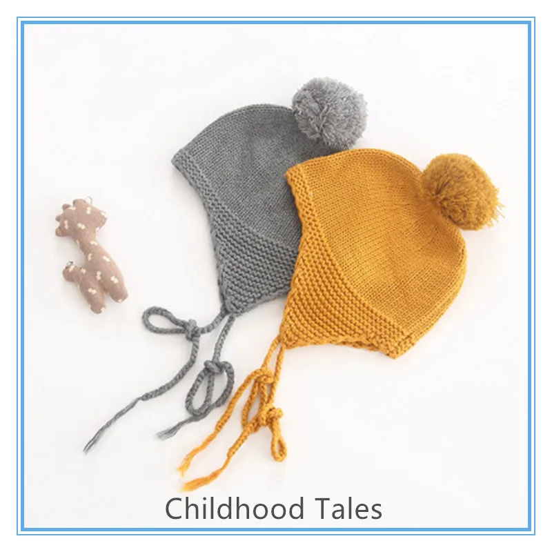 

Infant and young children knitted cute fur ball hat boys and girls baby pure cotton soft go out rope hat