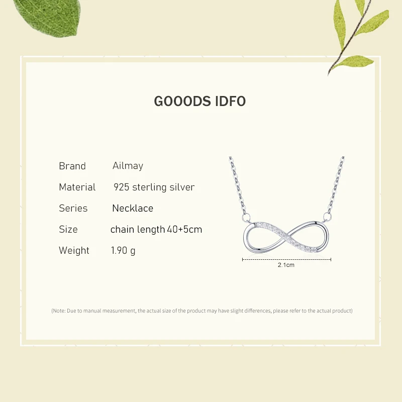 Ailmay 100% 925 Sterling Silver Infinite Love Pendant Necklace For Women Dazzling Clear Zircon Fine Accessories Jewelry GIFT