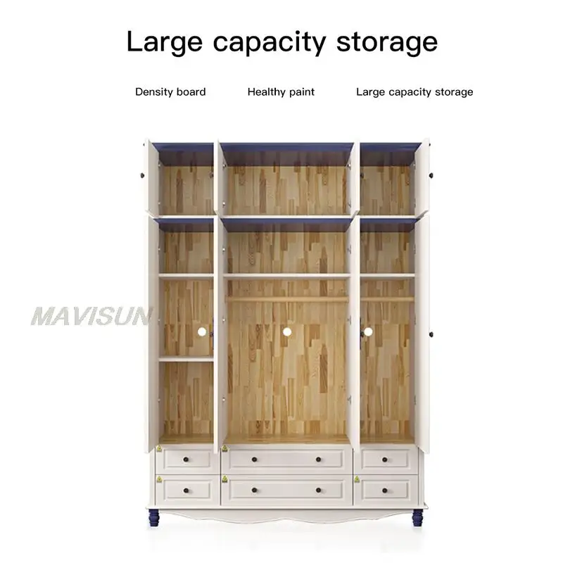 Mediterranean Two Three Four Five Door Wardrobe With Drawers Big Wardrobe Cabinet Storage Children\'s Suite Furniture Combination