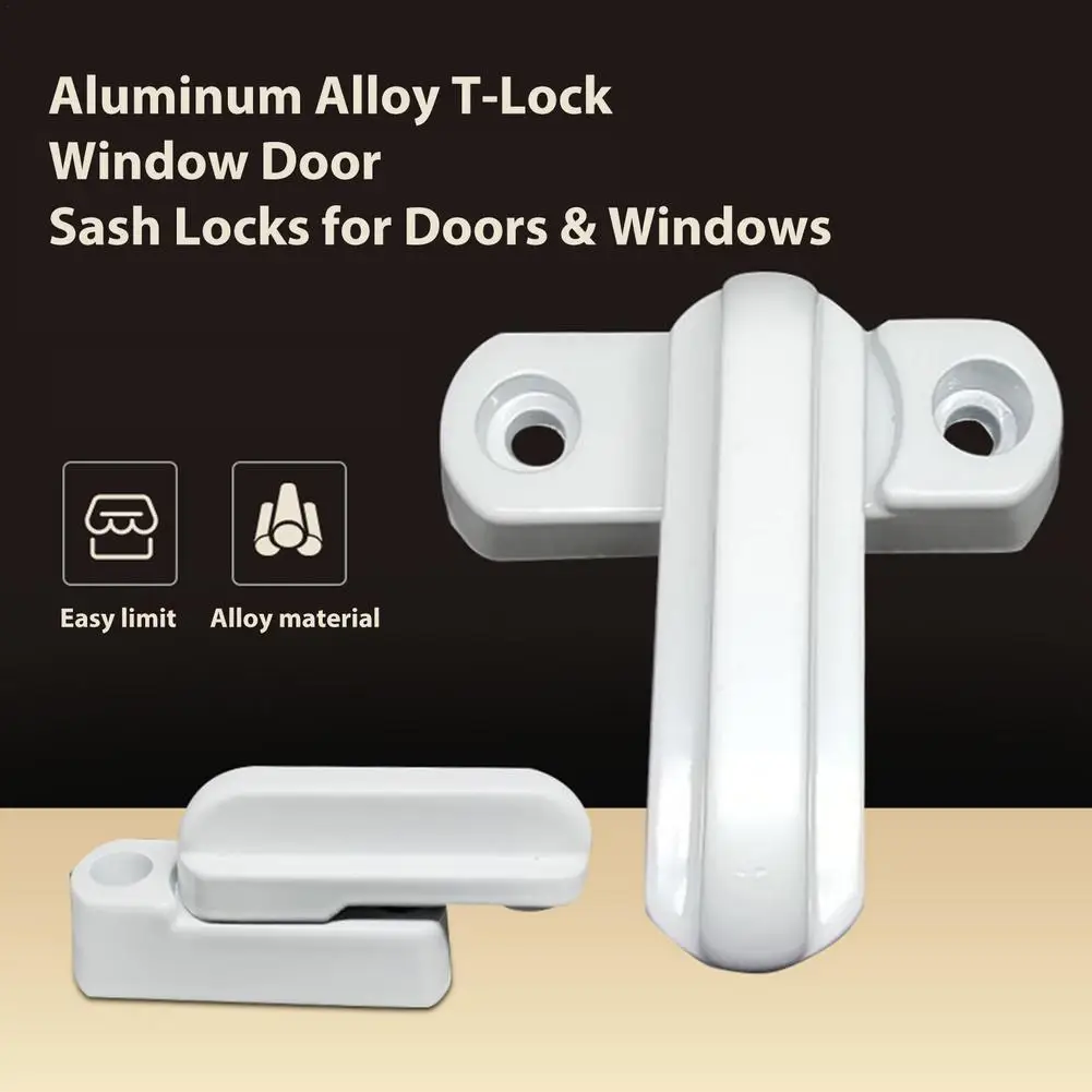 Aluminum Alloy T-type Door And Window Safety Lock White Hardware Lock Latch Contains No Screws Household Tool