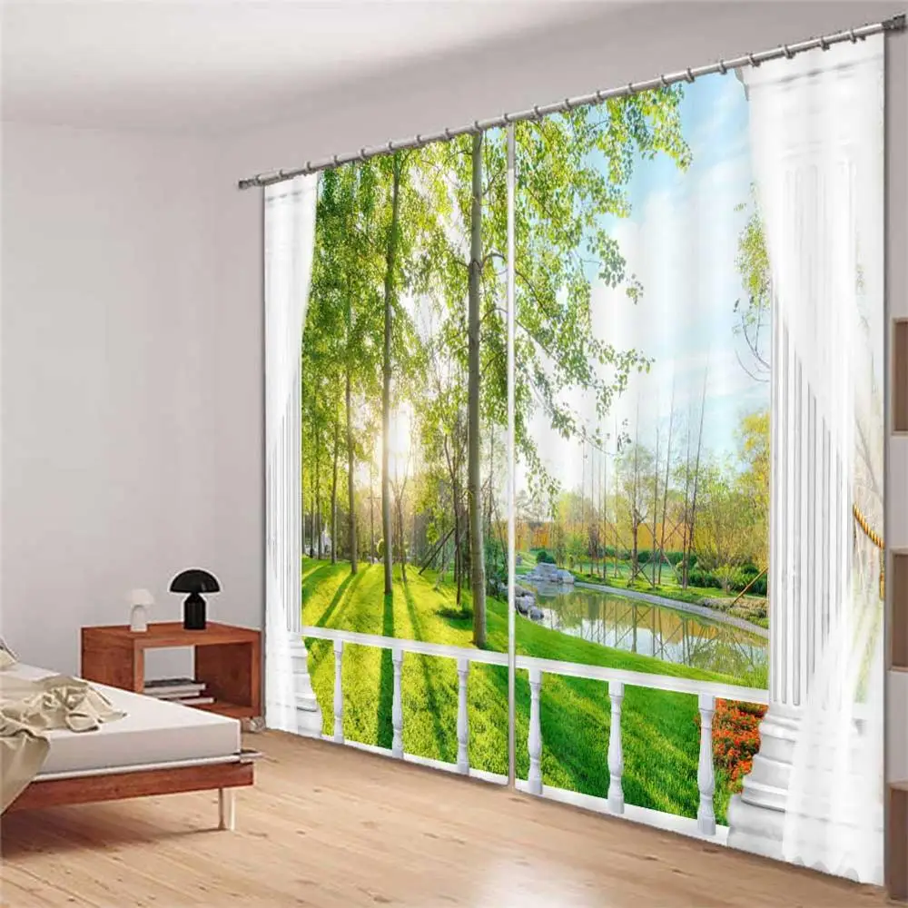 curtains printed window curtains Sunshine HD scenery 3D curtains Any room window simple curtain design curtain