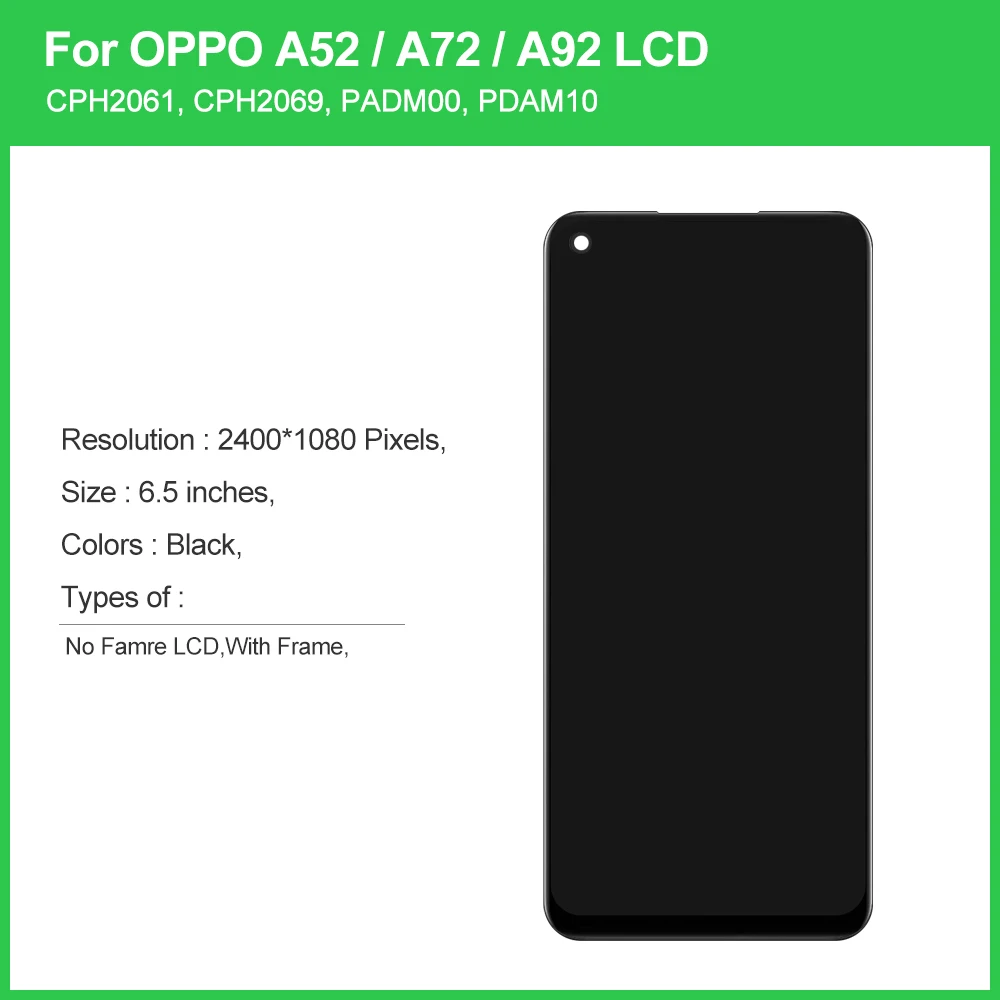 Display for Oppo A72 A92 LCD Display Replacement+Touch Screen Digitizer,For Oppo A52 CPH2059 CPH2067 CPH2069 Display,with Frame