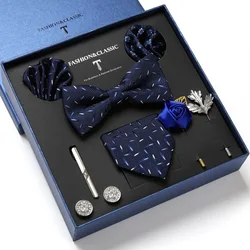 Conjunto de corbata de seda 100% para hombre, caja de regalo de lujo, 8 piezas, embalaje interior, pañuelos de bolsillo