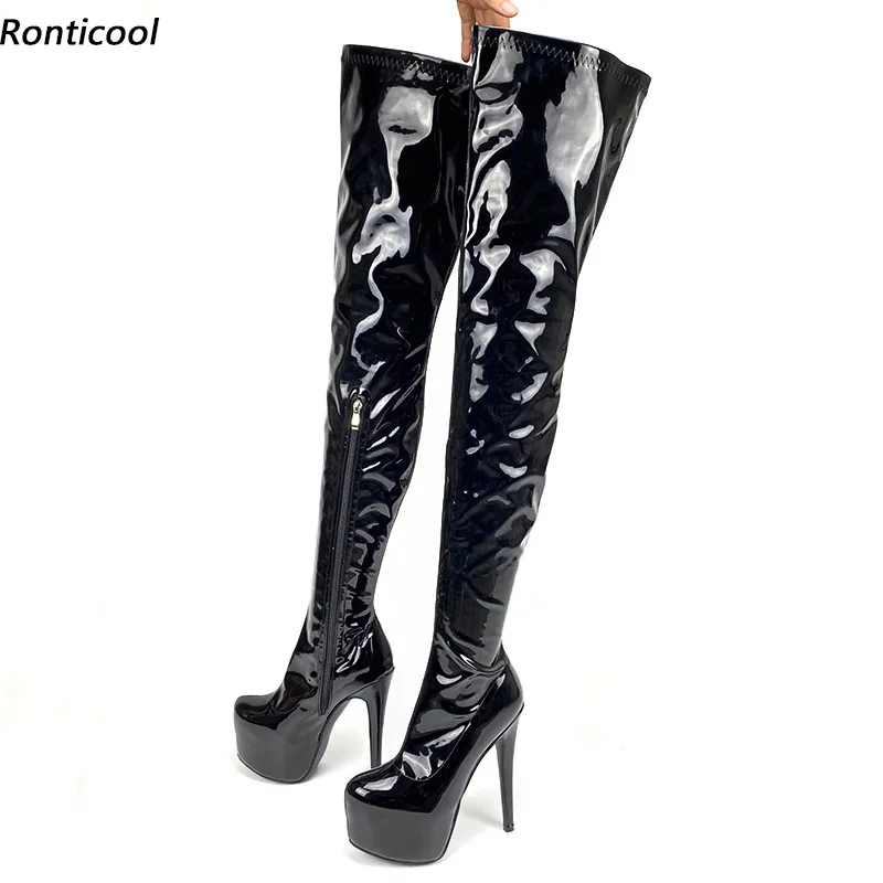 

Ronticool Women Spring Platform Thigh Boots Side Zipper Stiletto Heels Round Toe Pretty Purple White Party Shoes Us Size 5-20