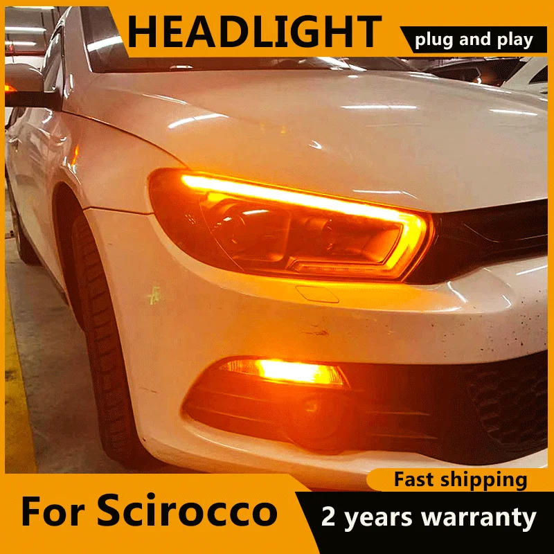 

For VW Scirocco headlights 2009-2017 Scirocco 1.4T 2.0T Dynamic turn signal head lamp led DRL Bi-Xenon Lens Double Beam HID KIT