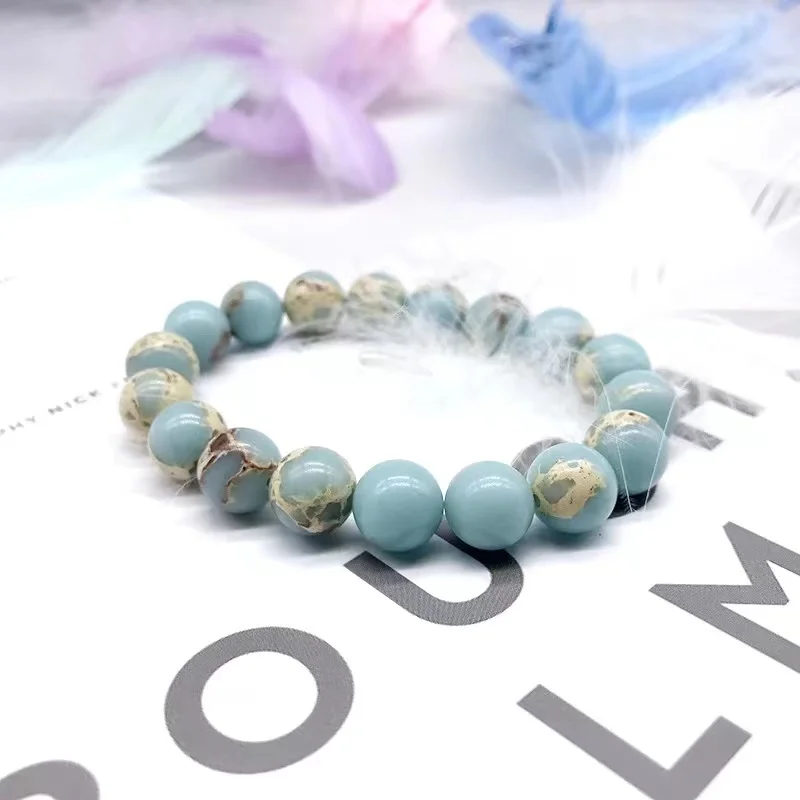 Natural Stone Light Blue Streche Pulserase Bijoux Bracelet Elastic Women Fashion Jewelry Round Loose  Beads Created Charms