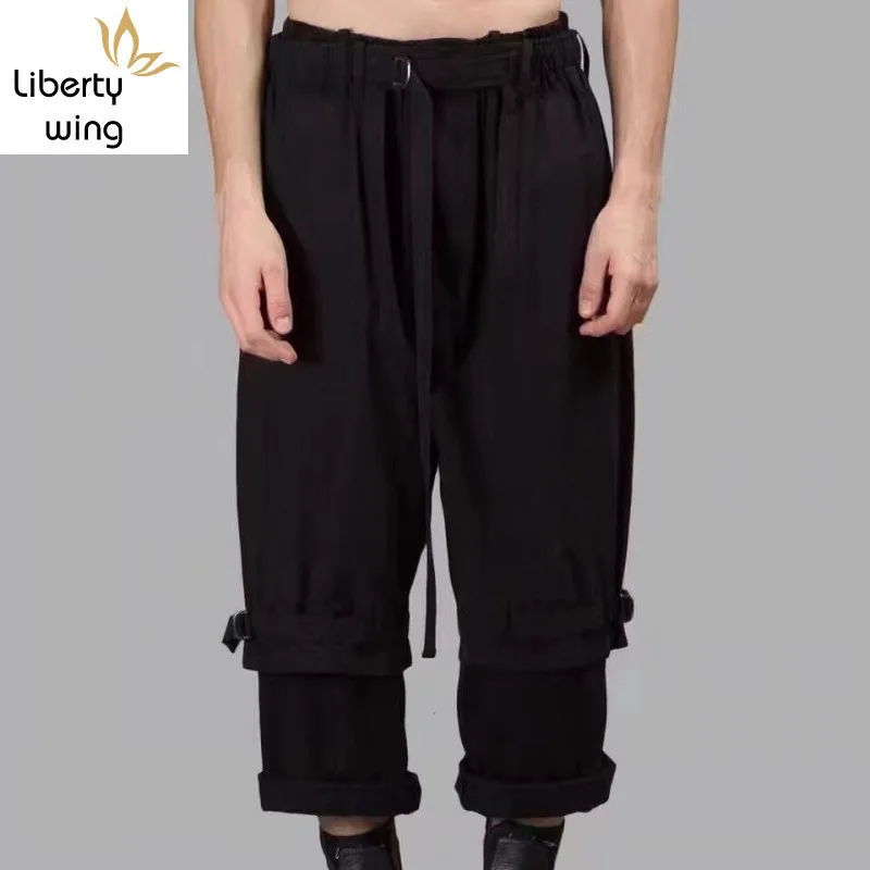 

Men Casual Ankle Length Designer Runway Street Loose Fit Hip Hop Pants Top Quality Black Wide Leg Baggy Pantalon Homme