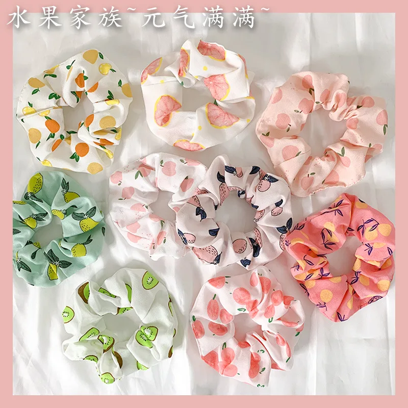 Summer Peach Scrunchies Ins Style Fresh Fruit Fabric Sweet Orange Lemon Hair Tie Simple Design Hair Ribbon Rope Hair Accessories