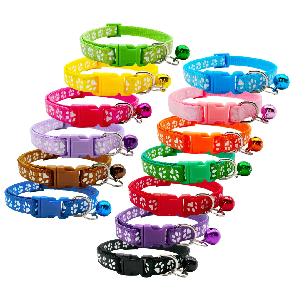 Wholesale 24Pcs Paw Cute Pet Collars Cat Dog Collar Puppy Necklace With Bell Cats Necklace Dog Collar Chain Plate Decoration