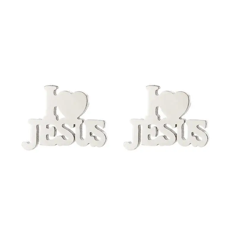 Stainless Steel I LOVE JESUS Stud Earring Fashion Letter Earrings For Women Girls Statement Jewelry Gifts Party Piercing Bijoux