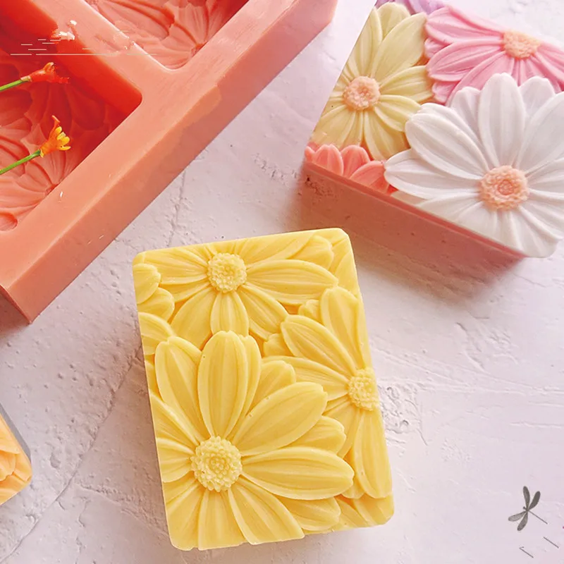 Newest!!!3d Elegant Sunflower Soap Mold Rectangle Silicone Soap Making Molds DIY Handmade Soap Bar Mould for Lotion Bars