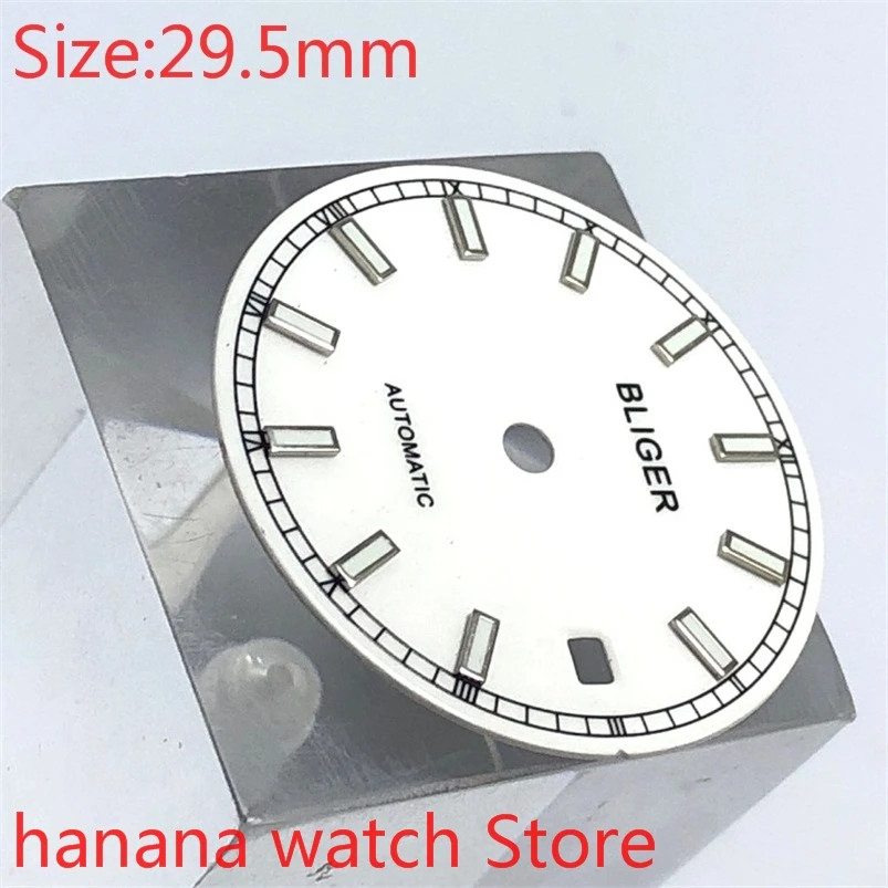 NO logo Aseptic 29.5mm Round Dial Date Kit ETA 2824/2836 Miyota 8215/8205/821A Movement Men's Watch Night Disc Parts white