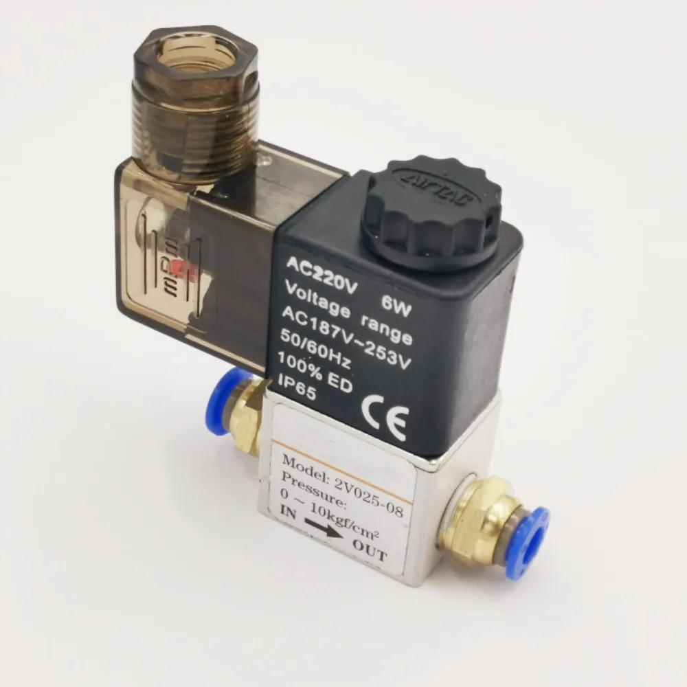 Válvula Solenoide eléctrica neumática de 12V, 24V, 220V, 2 posiciones, 2 puertos, válvula magnética de aire normalmente cerrada, conexión de lengüeta de manguera de 6mm y 8mm