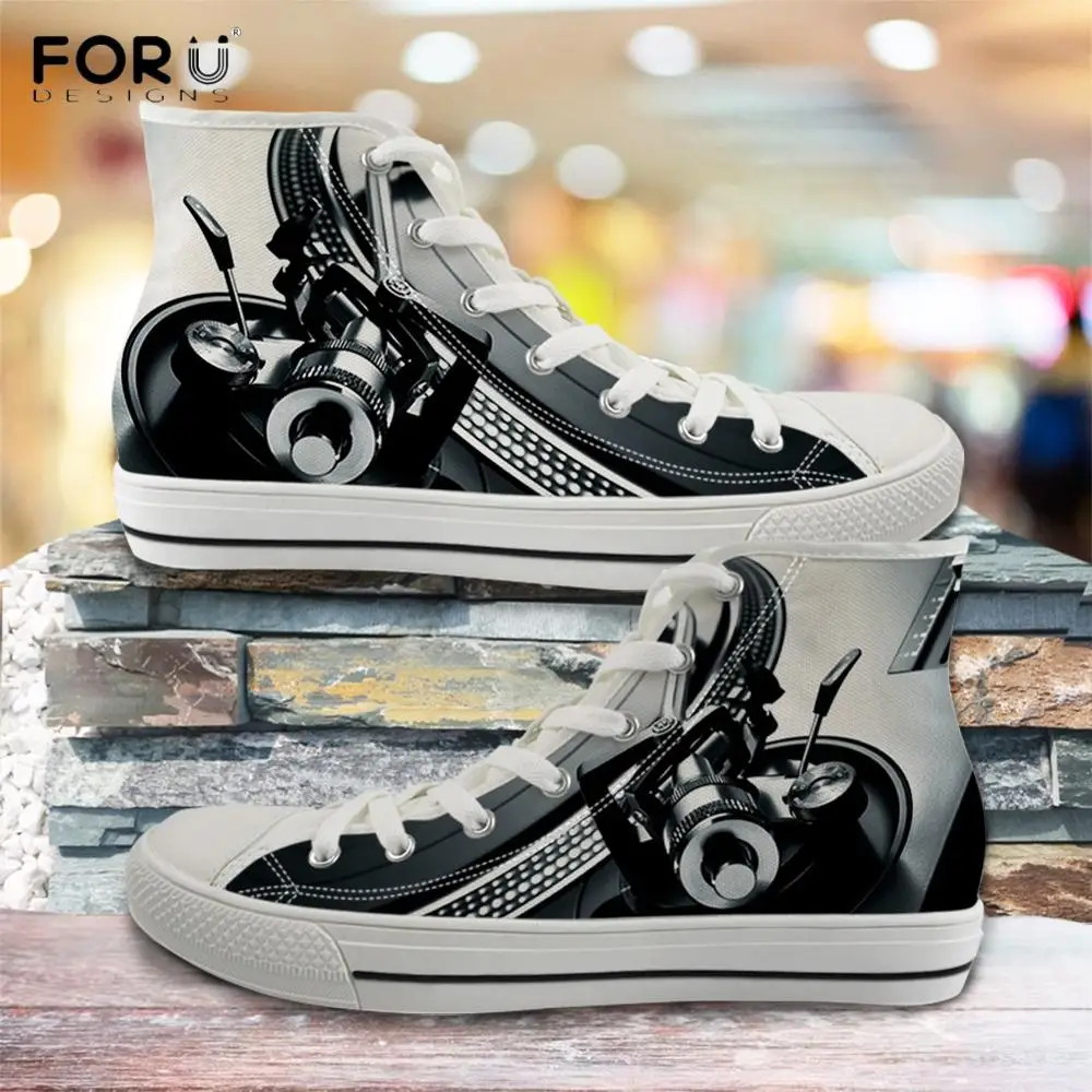 FORUDESIGNS 3D Music Notes Dj Print Men Shoes Casual High Top Canvas Sneakers Brand Desinger Lightweight Classic Male Footwear