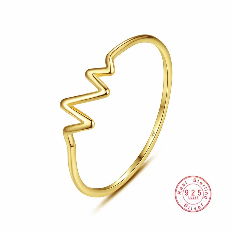 HI MAN French Geometric Electrocardiogram Glossy Line Personality S925 Sterling Silver Ring Women Sweet Romantic Jewelry