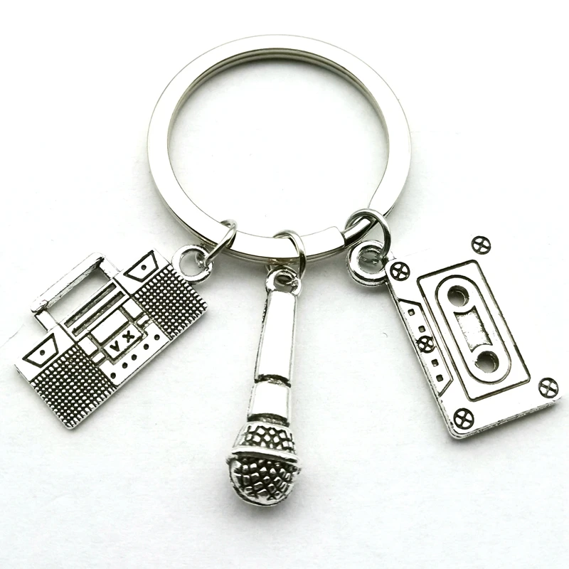 

New Vintage Mini Recorder Tape Keychain Star Chaser Gift Microphone Model Cute Pendant Keychain Star Souvenir DIY Handmade