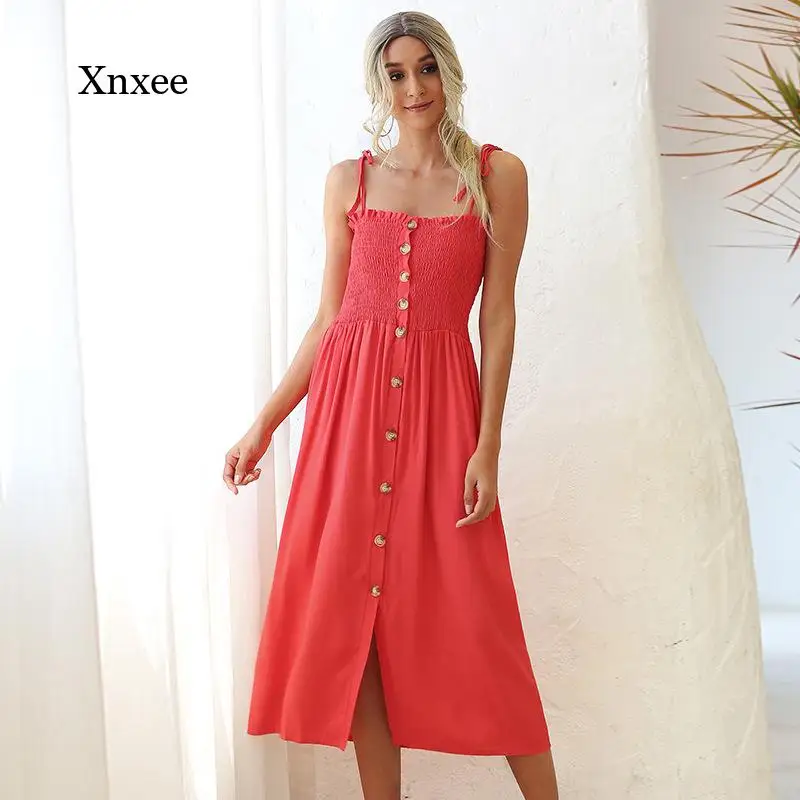 Lace Up Strap Beach Dresses Sexy Stretch Wrap Women Summer Sleeveless Slim Mid Dress Draped Button Solid Women Bodycon Outfits