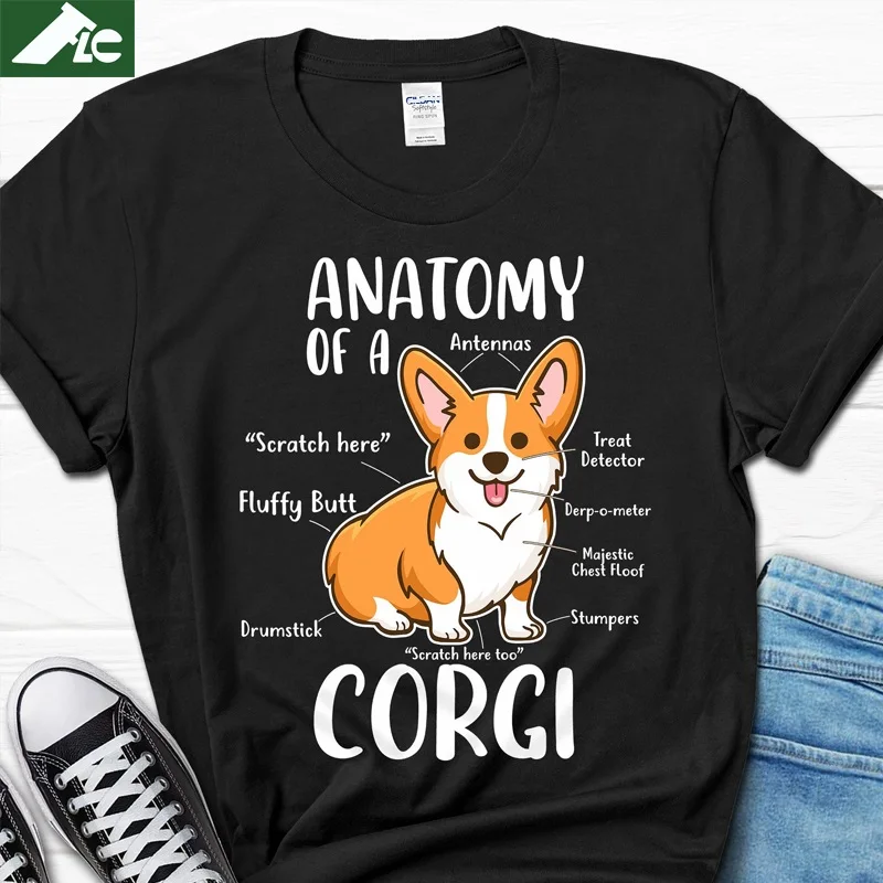 FLC Funny Corgi T Shirt Women Clothes Kawaii Dog Graphic Short Sleeve Tee Unisex Men Tops Harajuku Casual Corgi Female T Shirt