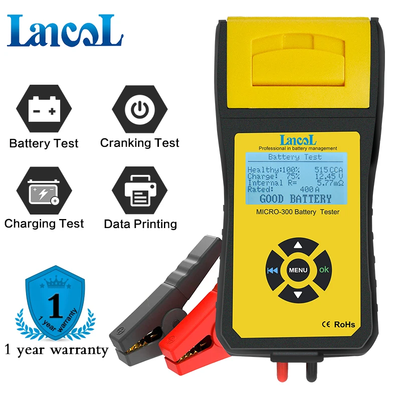 Lancol Micro-300 Battery Tester And Voltage Meter Tools 12V Battery Capacity Tester With Printer Automotive Alternator Printer